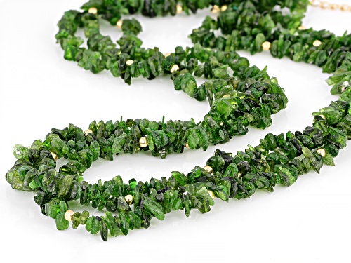 Mixed Shapes Chrome Diopside 18k Yellow Gold Over Silver 3 Strand Chips Necklace - Size 20