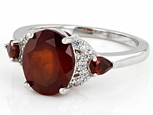 2.63ct Hessonite With 0.35ctw Vermelho Garnet™ And 0.15ctw White Zircon Rhodium Over Silver Ring - Size 8