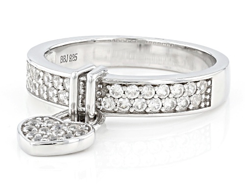 0.80ctw Round White Zircon Rhodium Over Sterling Silver Heart Charm Ring - Size 7
