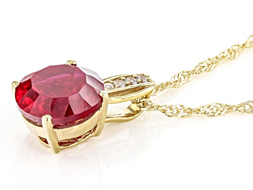 4.46ct Lab Spinfire™ Cut Ruby With 0.04ctw Zircon 18k Gold Over Sterling Silver Pendant With Chain