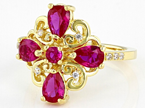 1.72ctw Lab Created Ruby And 0.13ctw White Zircon 18k Yellow Gold Over Sterling Silver Ring - Size 10