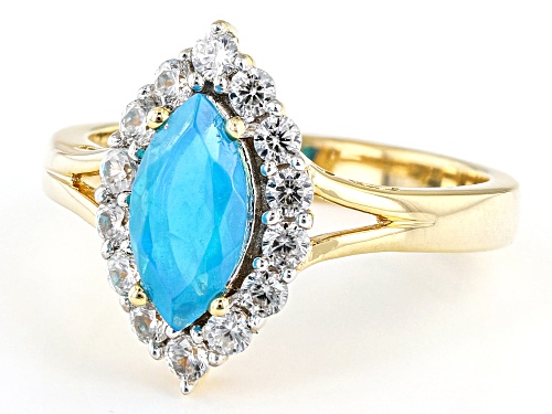 0.45ct Marquise Paraiba Blue Opal And 0.63ctw White Zircon 18k Yellow Gold Over Sterling Silver Ring - Size 9