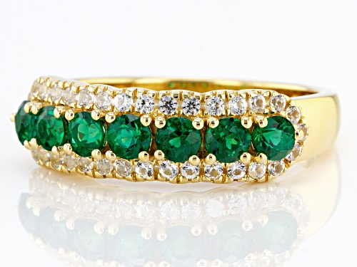 0.59ctw Lab Emerald And 0.29ctw Lab White Sapphire 18k Yellow Gold Over Sterling Silver Band Ring - Size 10
