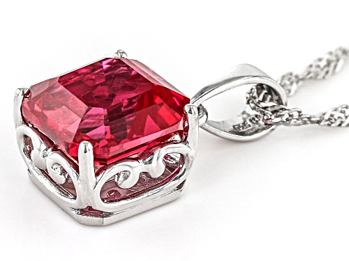4.93ct Lab Created Padparadscha Sapphire Rhodium Over Sterling Silver Solitaire Pendant with Chain