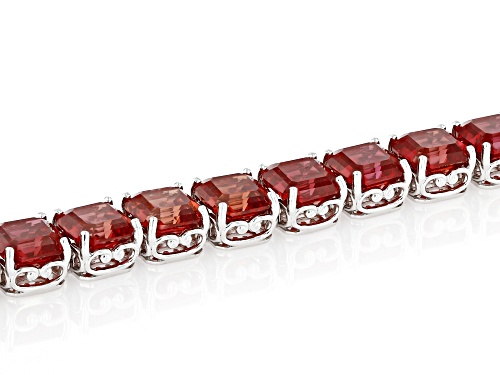 60.78ctw Asscher Cut Lab Created Padparadscha Sapphire Rhodium Over Silver Bracelet - Size 8