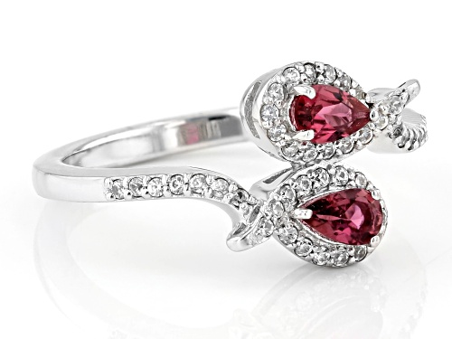 0.34ctw Pink Tourmaline With 0.26ctw Round White Zircon Rhodium Over Sterling Silver Ring - Size 8