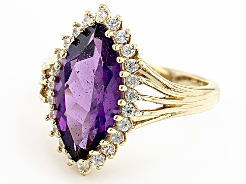 3.31ct Marquise Amethyst With 0.47ctw Round Zircon 18K Yellow Gold Over Sterling Silver Ring - Size 8