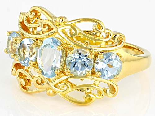 1.52ctw Mixed Shapes Glacier Topaz™ 18k Yellow Gold Over Sterling Silver Ring - Size 8