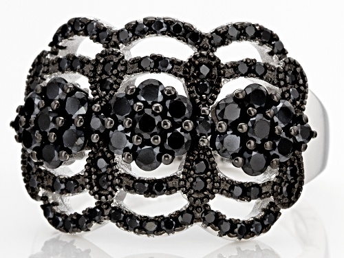 1.39ctw Black Spinel Rhodium Over Sterling Silver Ring - Size 7