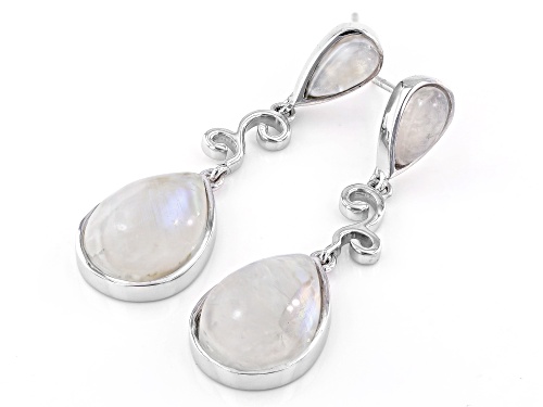 14x10mm And 8x4mm Pear Shaped Rainbow Moonstone Rhodium Over Silver Dangle Earrings