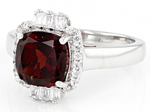 2.67ct Cushion Vermelho Garnet™ With 0.53ctw White Zircon Rhodium Over Sterling Silver Ring - Size 7