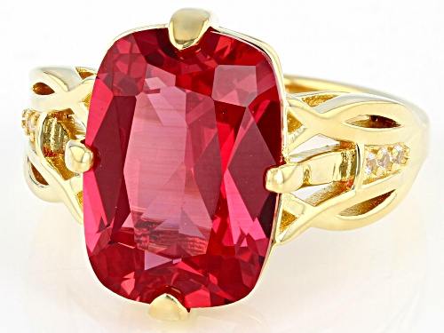 5.95ct Lab Padparadscha Sapphire And 0.05ctw Lab White Sapphire 18k Yellow Gold Over Silver Ring - Size 7