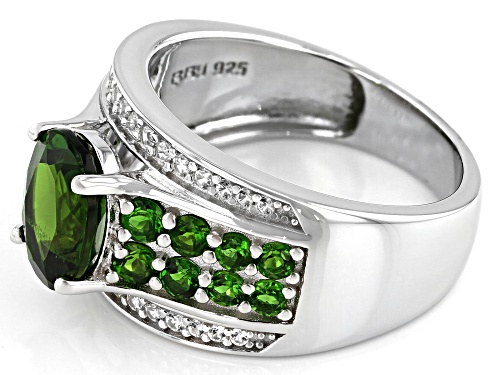 1.63ctw Oval & .70ctw Round Chrome Diopside, .20ctw Zircon Rhodium Over Silver Ring - Size 9