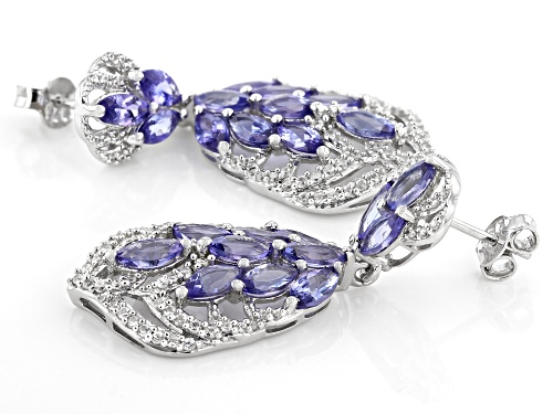 4.90CTW TANZANITE WITH 1.07CTW WHITE ZIRCON RHODIUM OVER STERLING SILVER DANGLE EARRINGS