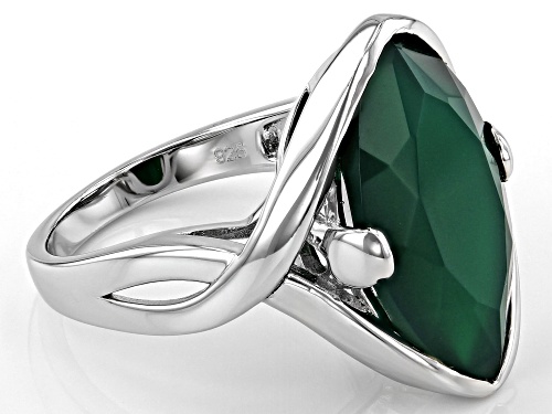 7.10ct marquise Green Onyx Rhodium Over Silver Solitaire Ring - Size 7