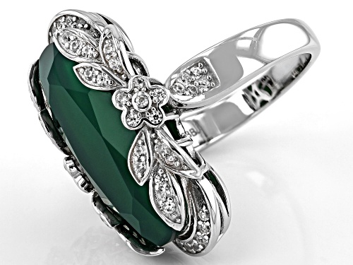 9.35ct oval Green Onyx with .47ctw Zircon Rhodium Over Silver Ring - Size 8