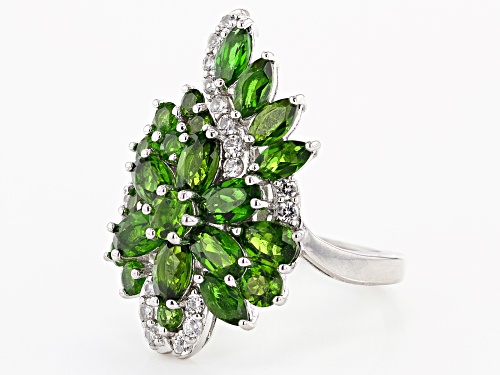 2.84CTW Mixed Shapes Russian Chrome Diopside with .34ctw white zircon Rhodium Over Silver Ring - Size 7