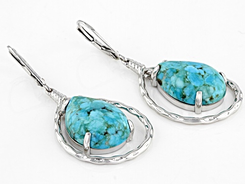 18x13mm Pear Shape Cabochon Turquoise Rhodium Over Silver Dangle Earrings
