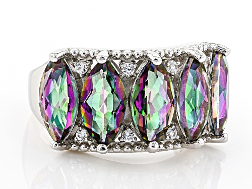 3.83ctw Marquise Multi-Color Quartz and .07ctw Zircon Rhodium Over Silver Band Ring - Size 8