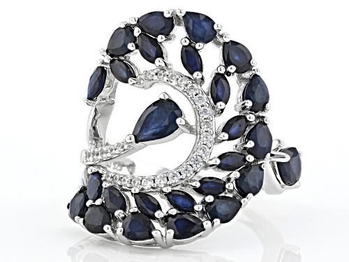 4.31CTW BLUE SAPPHIRE WITH 0.16CTW WHITE ZIRCON RHODIUM OVER STERLING SILVER RING - Size 8