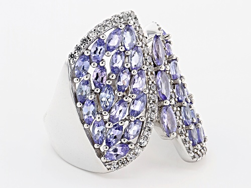 2.68ctw Marquise Tanzanite with .52ctw Round White Zircon Rhodium Over Sterling Silver Ring - Size 8