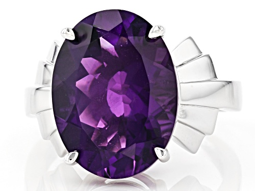 7.82ct Oval African Amethyst Rhodium Over Sterling Silver Solitaire Ring - Size 8