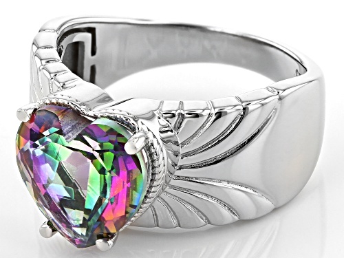 2.98ct Heart Shaped Multi-Color Quartz Rhodium Over Silver Ring - Size 8