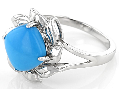 9mm Square Cushion Cabochon Sleeping Beauty Turquoise Rhodium Over Silver Solitaire Ring - Size 8