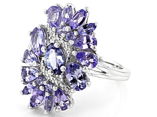 2.81ctw Mixed Shape Tanzanite Rhodium Over Sterling Silver Cluster Ring - Size 7