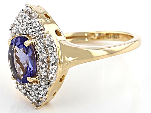 1.00CT OVAL TANZANITE WITH .52CTW WHITE ZIRCON 18K YELLOW GOLD OVER STERLING SILVER RING - Size 7