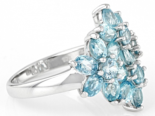 3.88ctw Oval and .78ctw Round Blue Zircon Rhodium Over Sterling Silver Ring - Size 6
