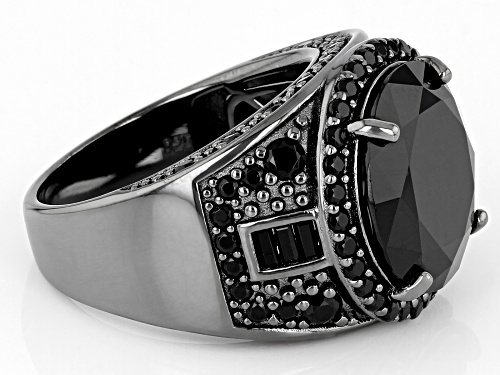 9.90ctw Round and .14ctw Baguette Black Spinel, Black rhodium over sterling silver Ring - Size 11