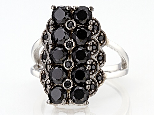 2.55CTW ROUND BLACK SPINEL RHODIUM OVER STERLING SILVER RING - Size 8