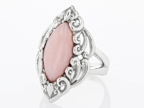 18x9mm Marquise Peruvian Pink Opal Rhodium Over Sterling Silver Ring - Size 7