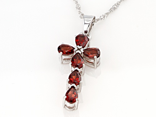 3.06CTW VERMELHO GARNET(TM) RHODIUM OVER STERLING SILVER CROSS PENDANT WITH CHAIN