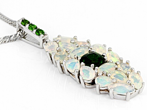 1.53ctw Ethiopian opal with .61ctw chrome diopside rhodium over sterling silver pendant with chain