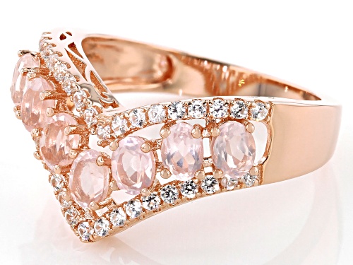 1.05ctw Oval Rose Quartz with .37ctw Zircon 18k Rose Gold Over Silver Chevron Ring - Size 8