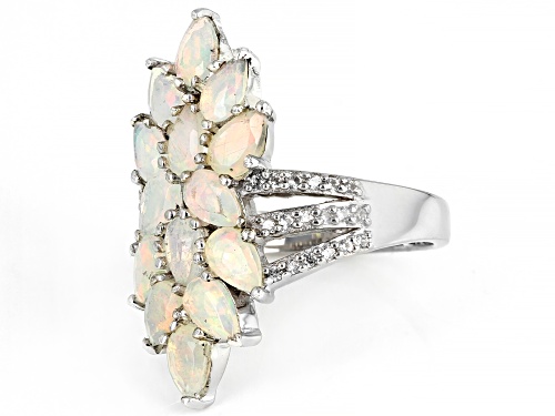 1.55ctw Pear Shaped Ethiopian Opal and 0.26ctw Zircon Rhodium Over Sterling Silver Ring - Size 7