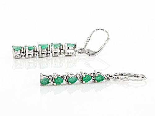 1.19ctw Pear Shape Zambian Emerald Rhodium Over Sterling Silver Drop Earrings