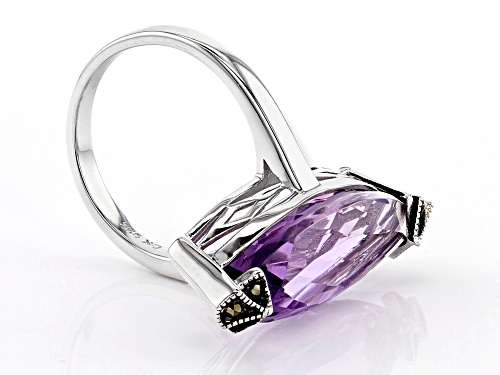 9.80ct Marquise Lavender Amethyst with Marcasite Rhodium Over Sterling Silver Ring - Size 8