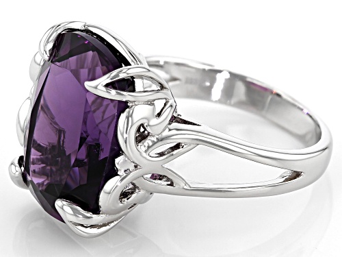 7.92ct Rectangular Cushion African Amethyst Rhodium Over Sterling Silver Ring - Size 9