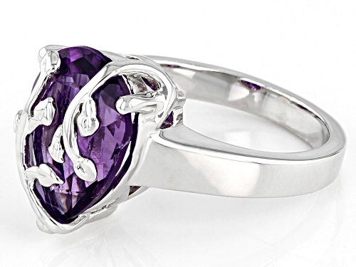 4.67ct Pear Shape African Amethyst Rhodium Over Sterling Silver Ring - Size 7