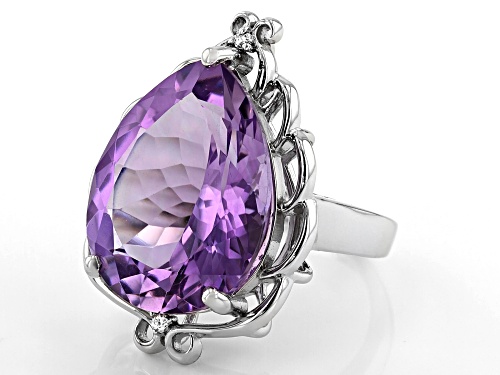 13.60ctw Pear Lavender Amethyst and .05ctw white Zircon Rhodium Over Silver Ring - Size 8