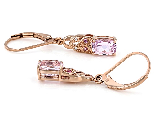 1.88CTW KUNZITE,.09CTW PINK SAPPHIRE & .02CTW DIAMOND ACCENT 18K ROSE GOLD OVER SILVER EARRINGS