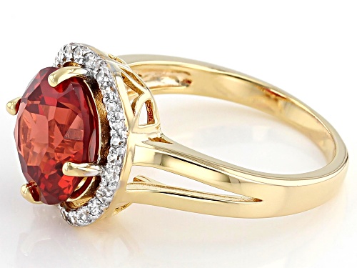 4.17ct Lab Created Padparadscha Sapphire with .23ctw White Zircon 18k Yellow Gold over Silver Ring - Size 9
