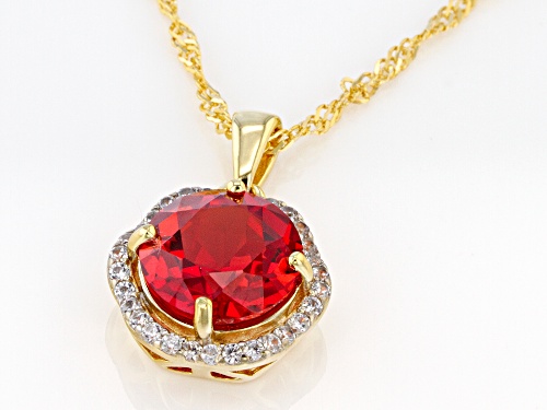 4.17ct Lab Padparadscha Sapphire with .28ctw Zircon 18k Yellow Gold over Silver Pendant W Chain