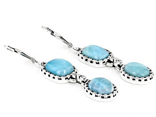 9x7mm Oval and 9x7mm Rectangular Cushion cabochon Larimar Rhodium Over Silver Dangle Earrings