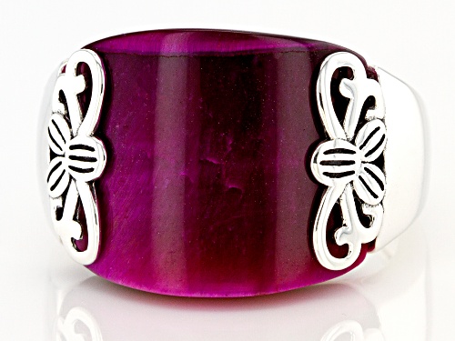 14.5x18mm Custom Cabochon Pink Tiger's Eye Sterling Silver Solitaire Ring - Size 6