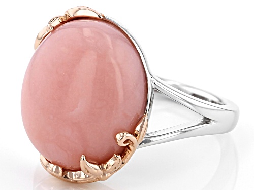 16x12mm Oval Cabochon Pink Opal Rhodium & 18k Rose Gold Over Silver Solitaire Ring - Size 11