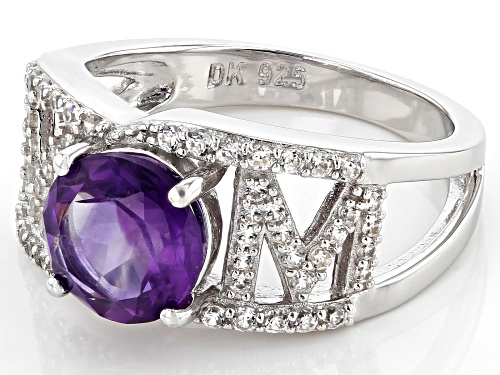 1.57ct Round African Amethyst and .63ctw Zircon Rhodium Over Sterling Silver 